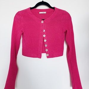 aritzia hot pink cropped cardigan